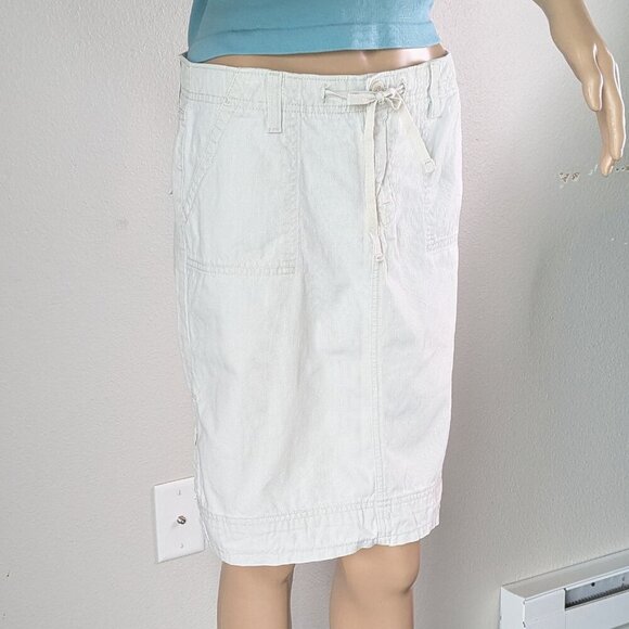 Hydraulic Skirt 9/10 Cream Waist Tie Drawstring Cotton Side-Vents Pockets Y2K - Picture 3 of 16